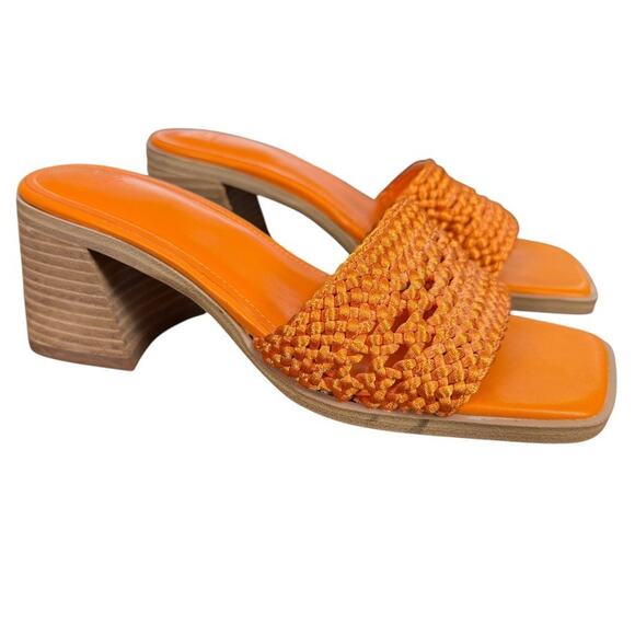 Marc Fisher Jaxxon Sandals Orange Woven Chunky Block Heels Slides Shoes sz 7 M - Picture 1 of 16
